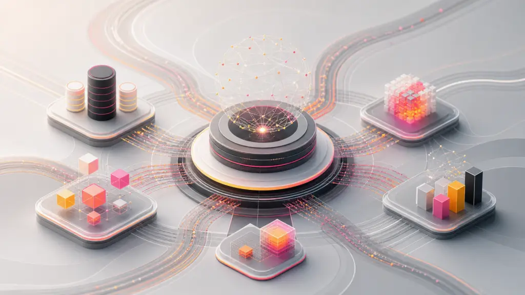 Illustration du data fabric reliant données, usages et IA générative en entreprise